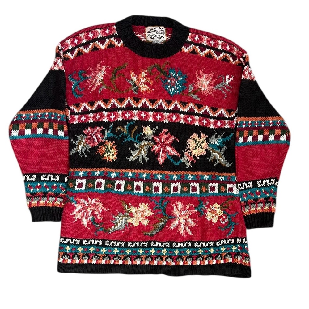 Vintage Heirloom Collectibles Floral Multicolor Hand Knit Sweater